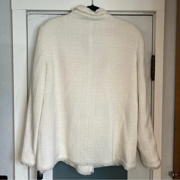 NWT Helene London Tweed Blazer Jacket Double Breasted Fringe Cream Pearl Medium - Picture 9 of 16